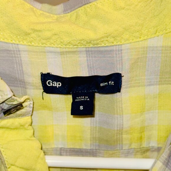 GAP Slim-Fit Plaid Button-Down Shirt – Yellow/Grey, Size Small - Picture 2 of 3